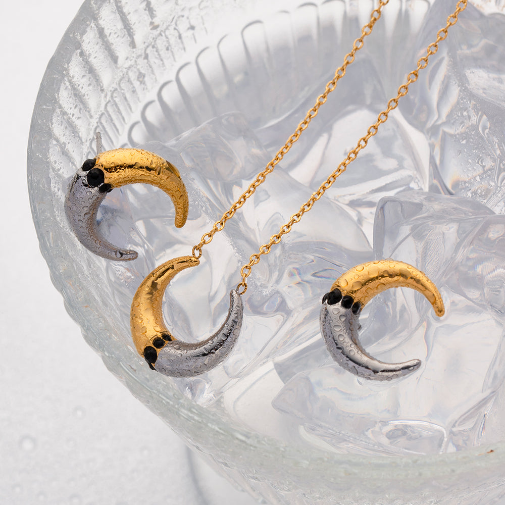 IG Style Horns Stainless Steel Plating 18K Gold Plated Earrings Necklace