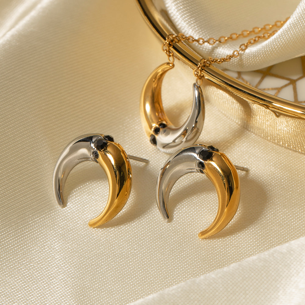 IG Style Horns Stainless Steel Plating 18K Gold Plated Earrings Necklace