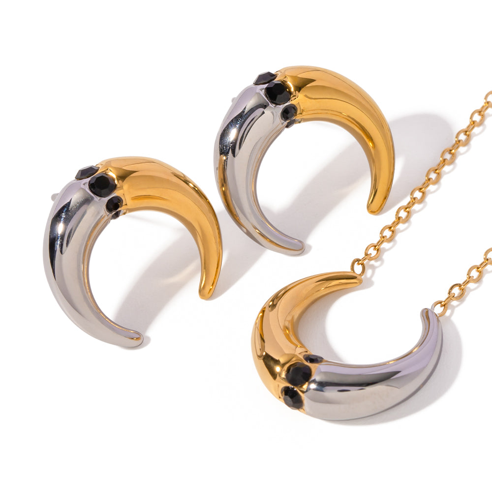 IG Style Horns Stainless Steel Plating 18K Gold Plated Earrings Necklace