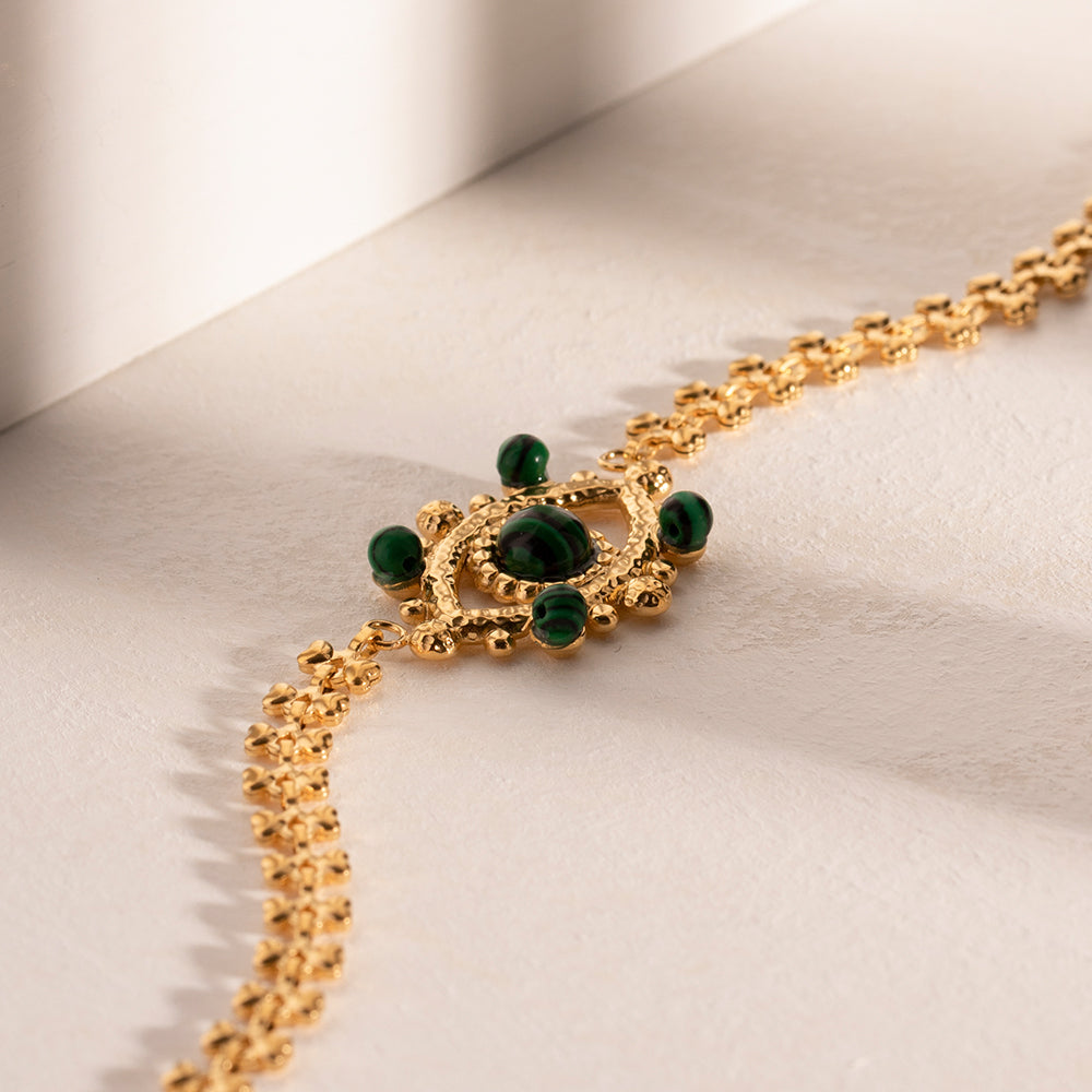Devil'S Eye Stainless Steel Plating Hollow Out Inlay Malachite 18K Gold Plated Necklace