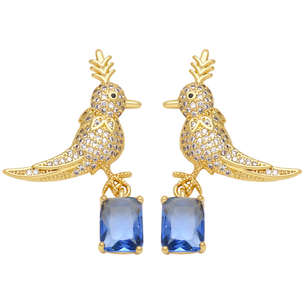 Bird Plating Inlay Copper Zircon 18K Gold Plated Drop Earrings