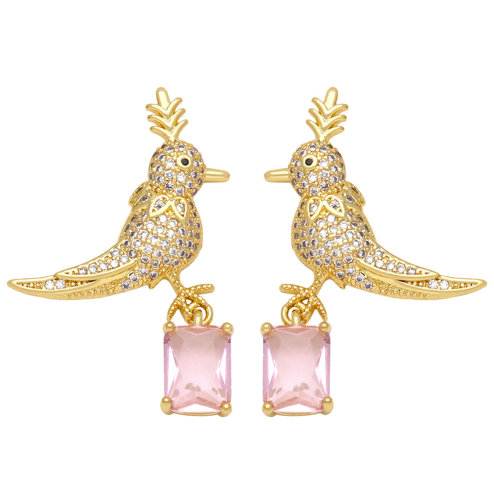 Bird Plating Inlay Copper Zircon 18K Gold Plated Drop Earrings