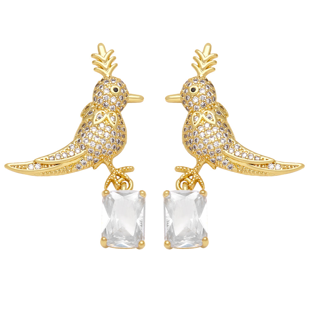 Bird Plating Inlay Copper Zircon 18K Gold Plated Drop Earrings