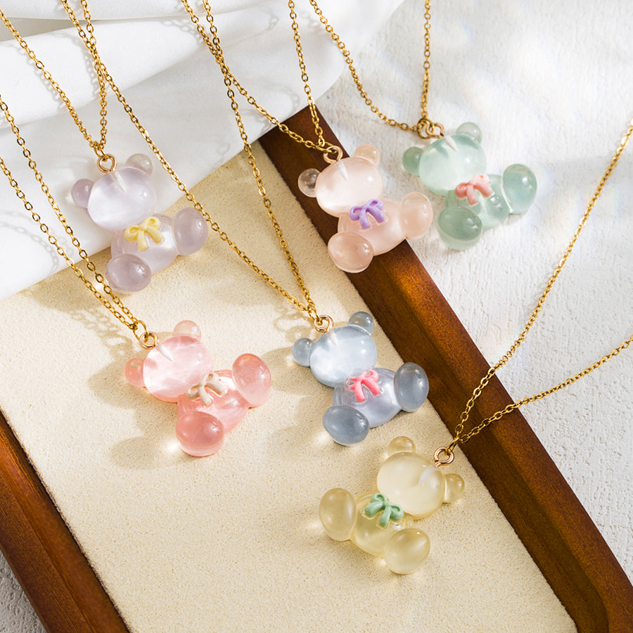 Cute Sweet Little Bear Stainless Steel 18K Gold Plated Pendant Necklace