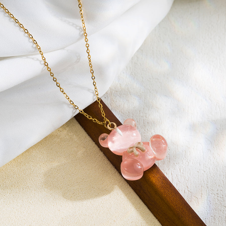 Cute Sweet Little Bear Stainless Steel 18K Gold Plated Pendant Necklace
