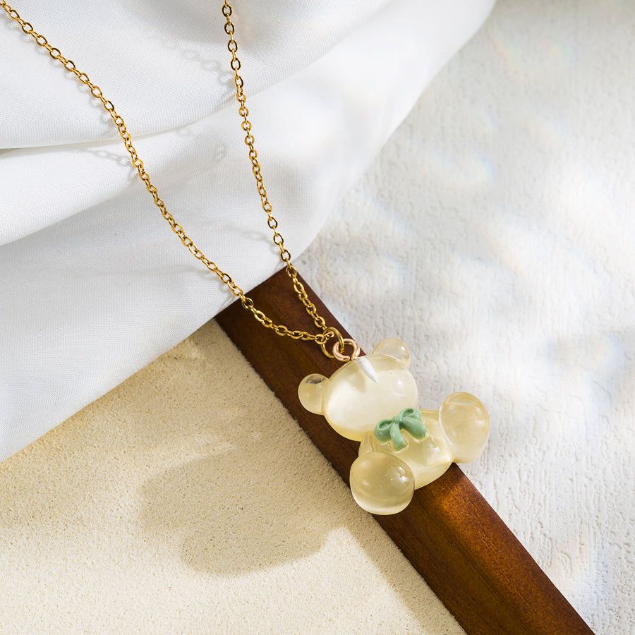 Cute Sweet Little Bear Stainless Steel 18K Gold Plated Pendant Necklace