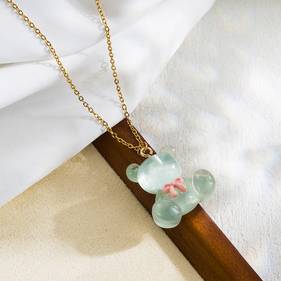 Cute Sweet Little Bear Stainless Steel 18K Gold Plated Pendant Necklace