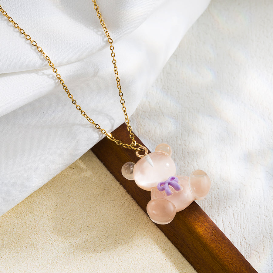 Cute Sweet Little Bear Stainless Steel 18K Gold Plated Pendant Necklace