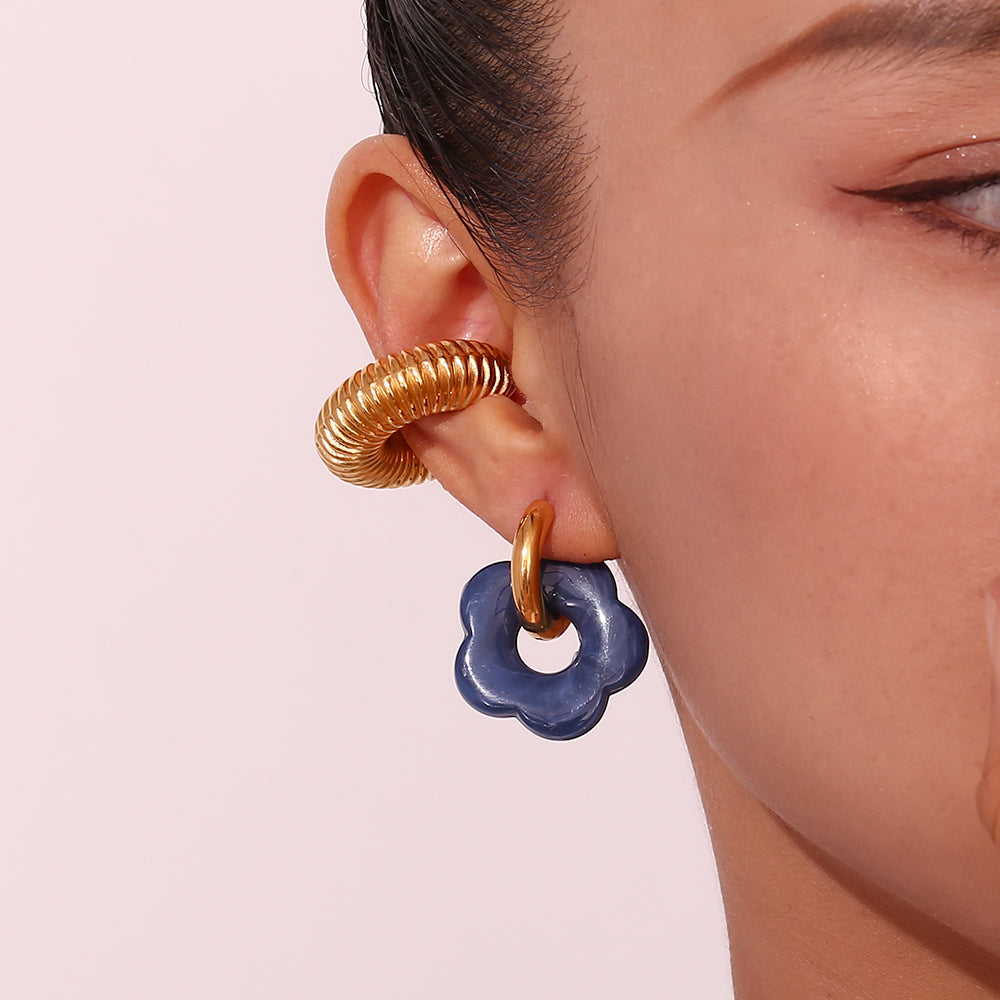 Sweet Flower Stainless Steel Arylic Drop Earrings