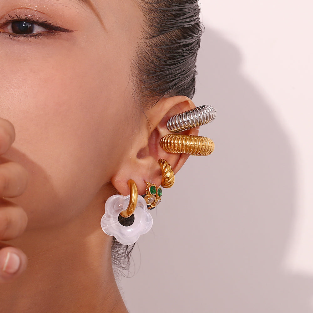 Sweet Flower Stainless Steel Arylic Drop Earrings