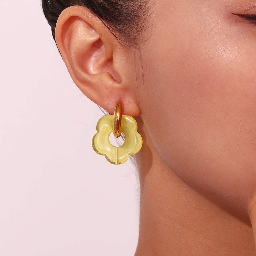 Sweet Flower Stainless Steel Arylic Drop Earrings