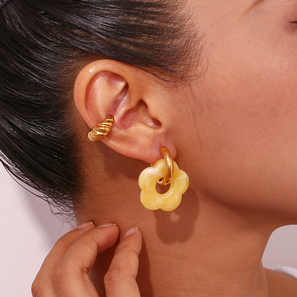 Sweet Flower Stainless Steel Arylic Drop Earrings