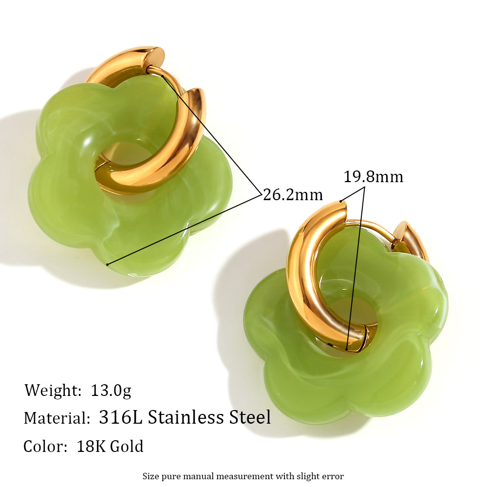 Sweet Flower Stainless Steel Arylic Drop Earrings
