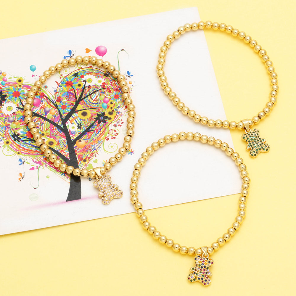 Cute Fashion Bear Copper Beaded Plating Inlay Zircon Bracelets
