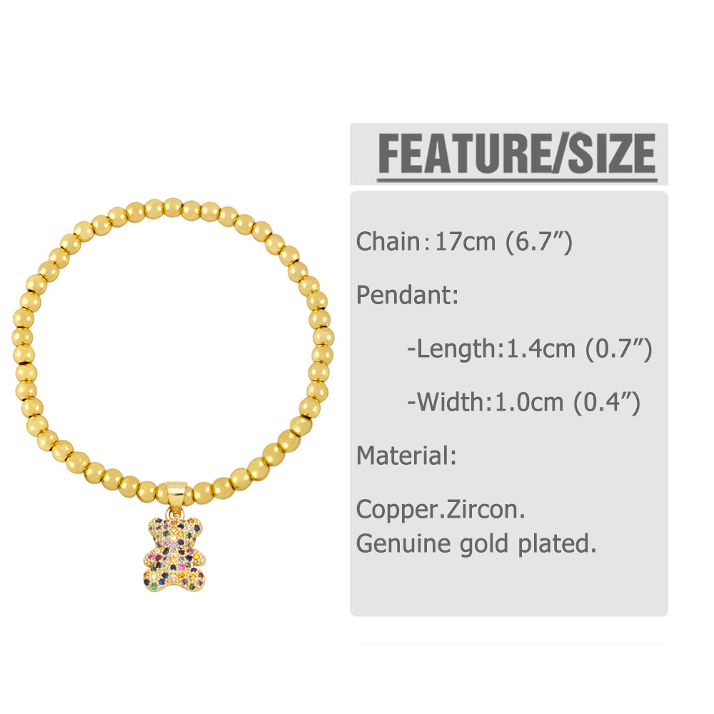 Cute Fashion Bear Copper Beaded Plating Inlay Zircon Bracelets