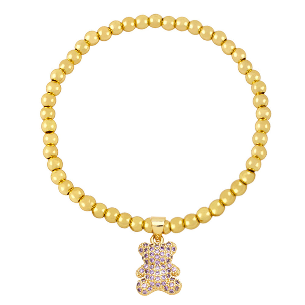 Cute Fashion Bear Copper Beaded Plating Inlay Zircon Bracelets