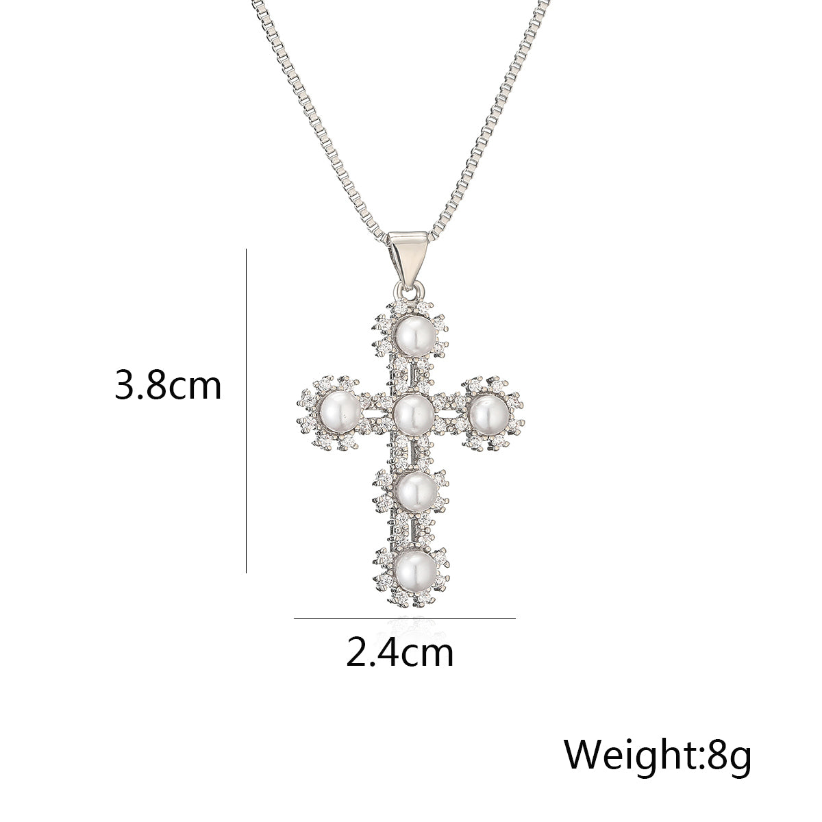 Cross Copper Plating Inlay Artificial Pearls Zircon 18K Gold Plated Pendant Necklace