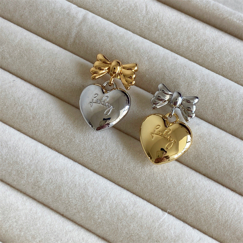 Sweet Heart Shape Bow Knot Plating Copper Ear Studs