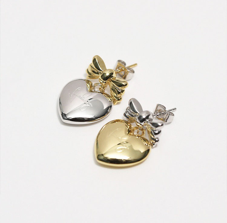 Sweet Heart Shape Bow Knot Plating Copper Ear Studs