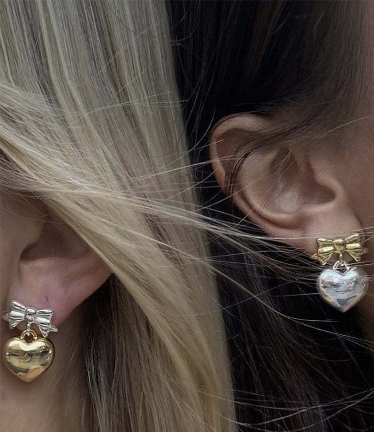 Sweet Heart Shape Bow Knot Plating Copper Ear Studs