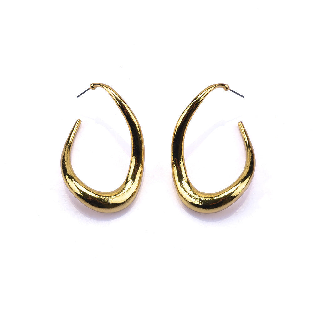 C Shape Asymmetrical Plating Metal Ear Studs