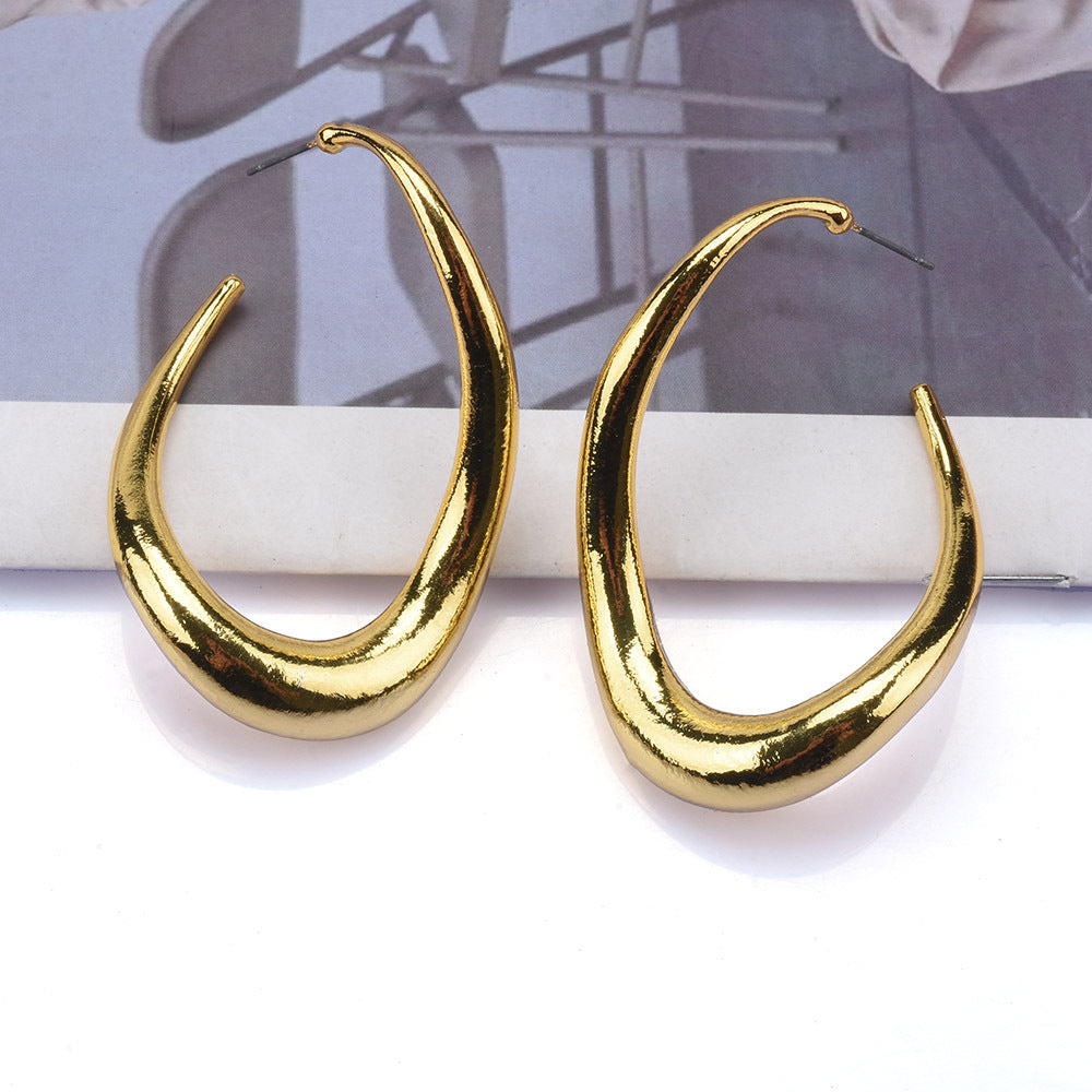 C Shape Asymmetrical Plating Metal Ear Studs