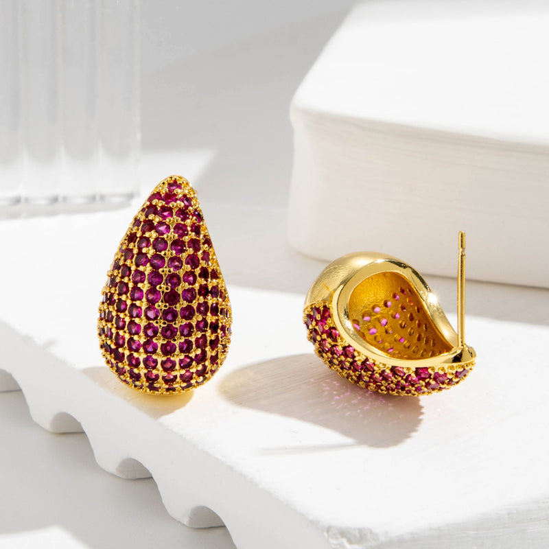 Water Droplets Inlay Copper Zircon Ear Studs