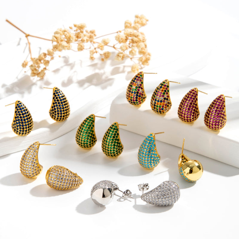 Water Droplets Inlay Copper Zircon Ear Studs