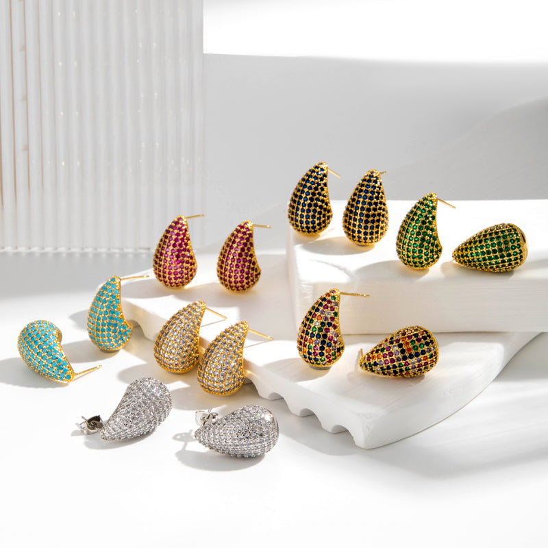 Water Droplets Inlay Copper Zircon Ear Studs