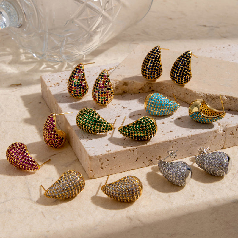 Water Droplets Inlay Copper Zircon Ear Studs