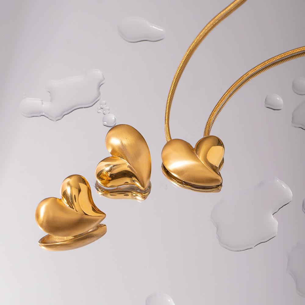 Simple Style Heart Shape Stainless Steel Plating 18K Gold Plated Earrings Necklace