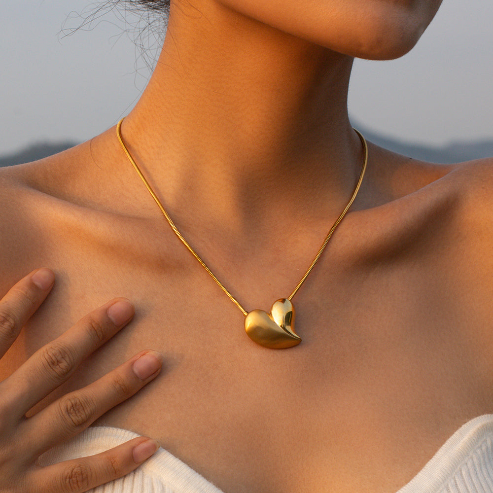 Simple Style Heart Shape Stainless Steel Plating 18K Gold Plated Earrings Necklace