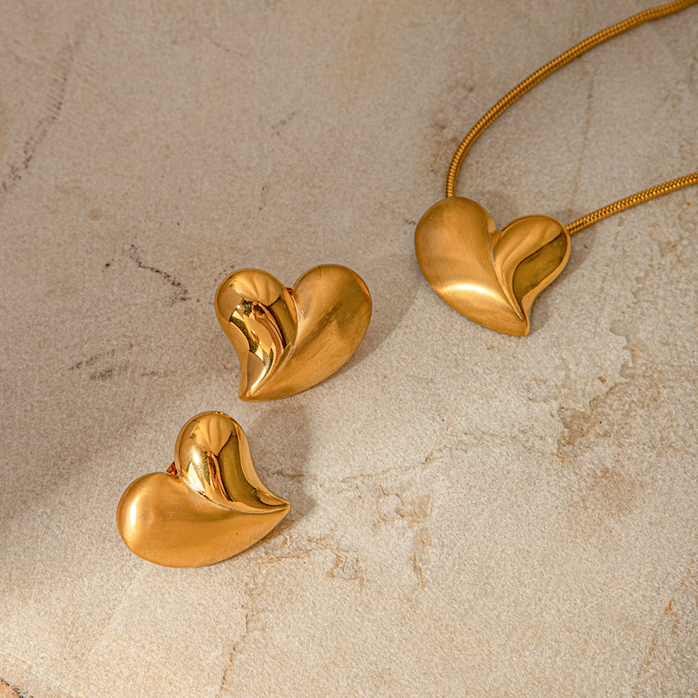 Simple Style Heart Shape Stainless Steel Plating 18K Gold Plated Earrings Necklace