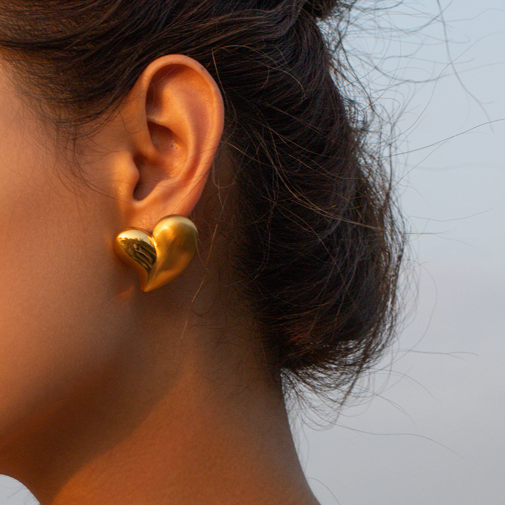 Simple Style Heart Shape Stainless Steel Plating 18K Gold Plated Earrings Necklace