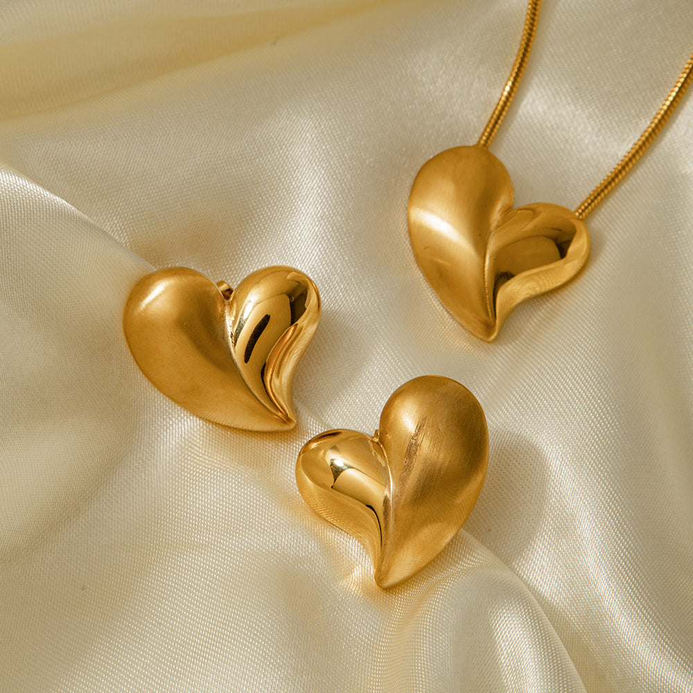 Simple Style Heart Shape Stainless Steel Plating 18K Gold Plated Earrings Necklace