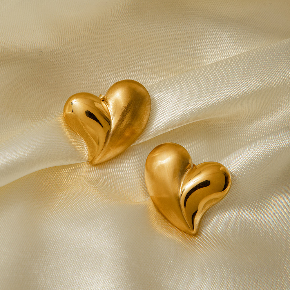 Simple Style Heart Shape Stainless Steel Plating 18K Gold Plated Earrings Necklace