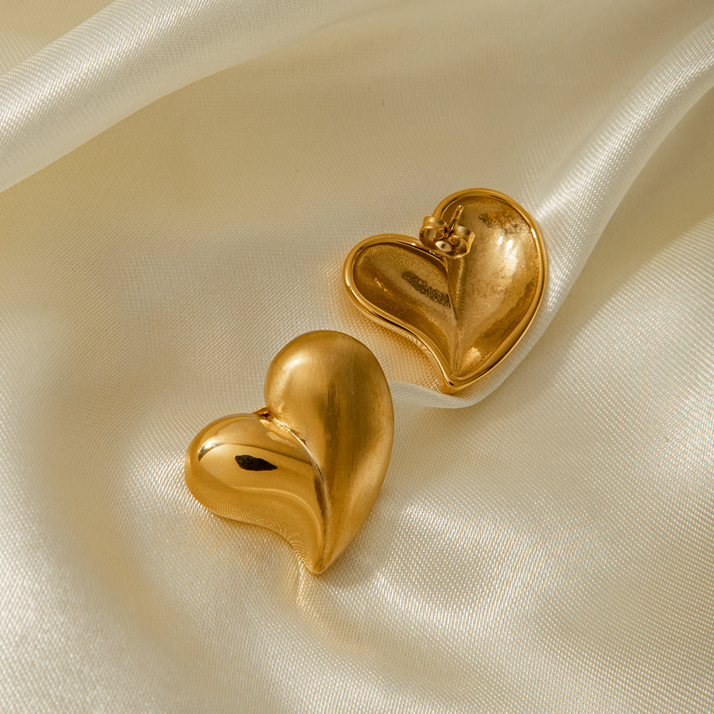 Simple Style Heart Shape Stainless Steel Plating 18K Gold Plated Earrings Necklace