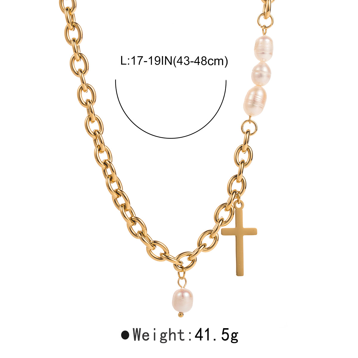 Stainless Steel Love or Cross Pendant Necklace With Pearls