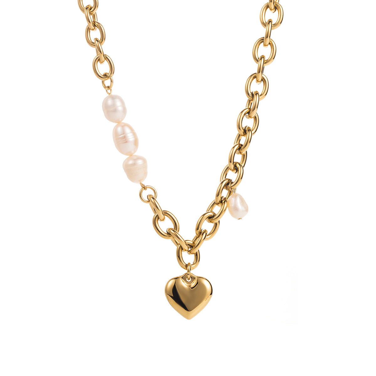 Stainless Steel Love or Cross Pendant Necklace With Pearls