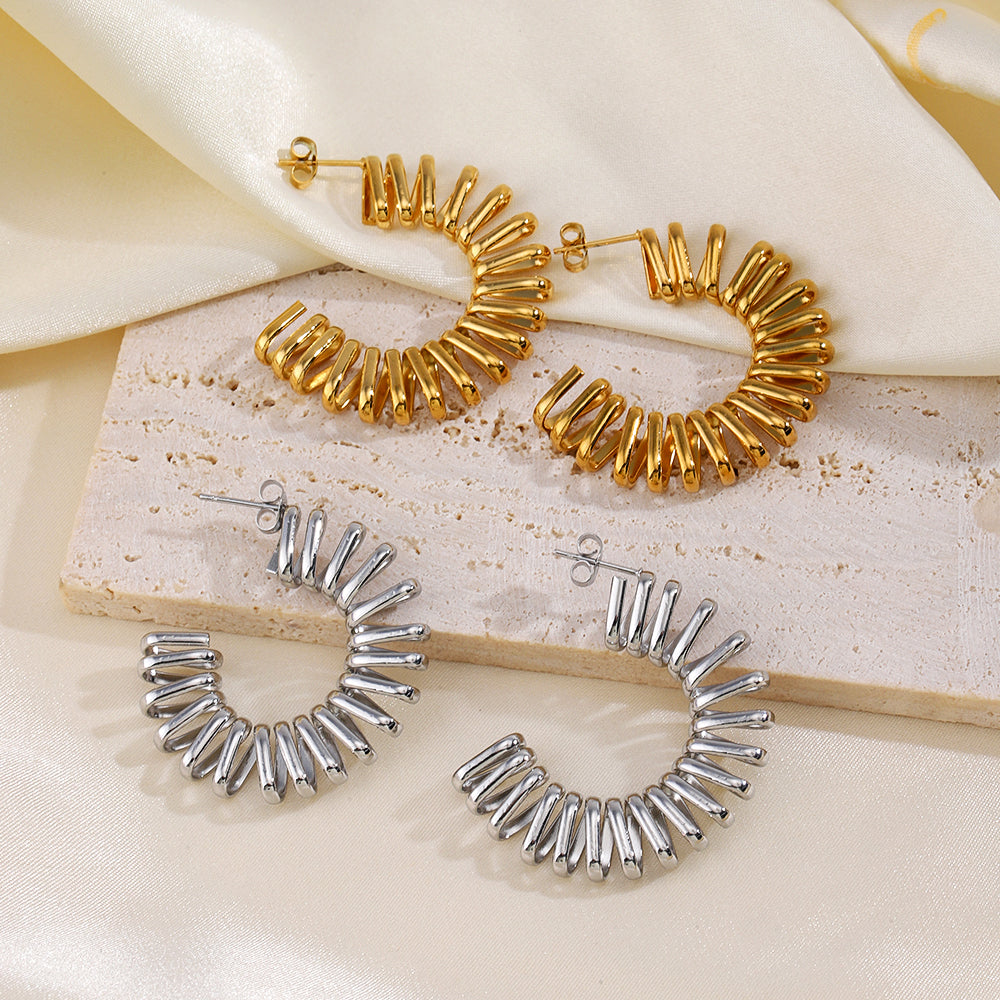 C Shape Plating Stainless Steel 18K Gold Plated Ear Studs