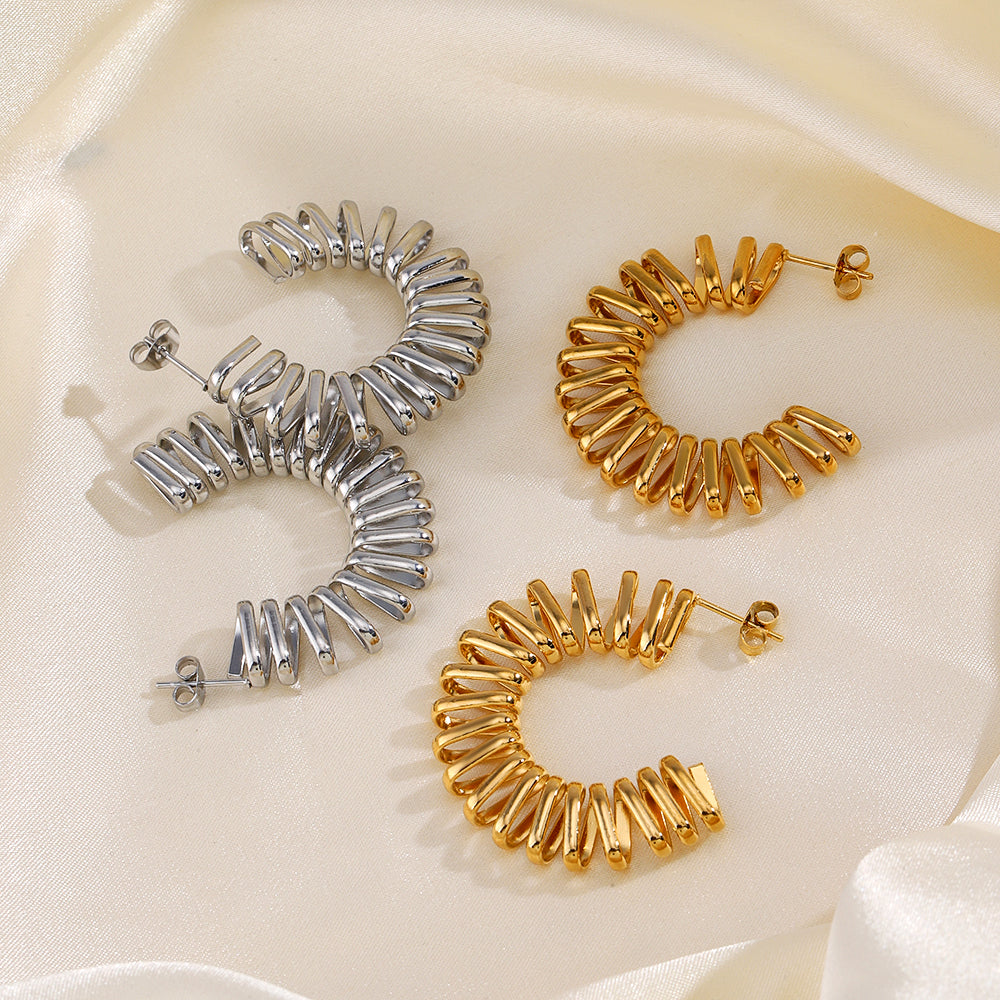 C Shape Plating Stainless Steel 18K Gold Plated Ear Studs