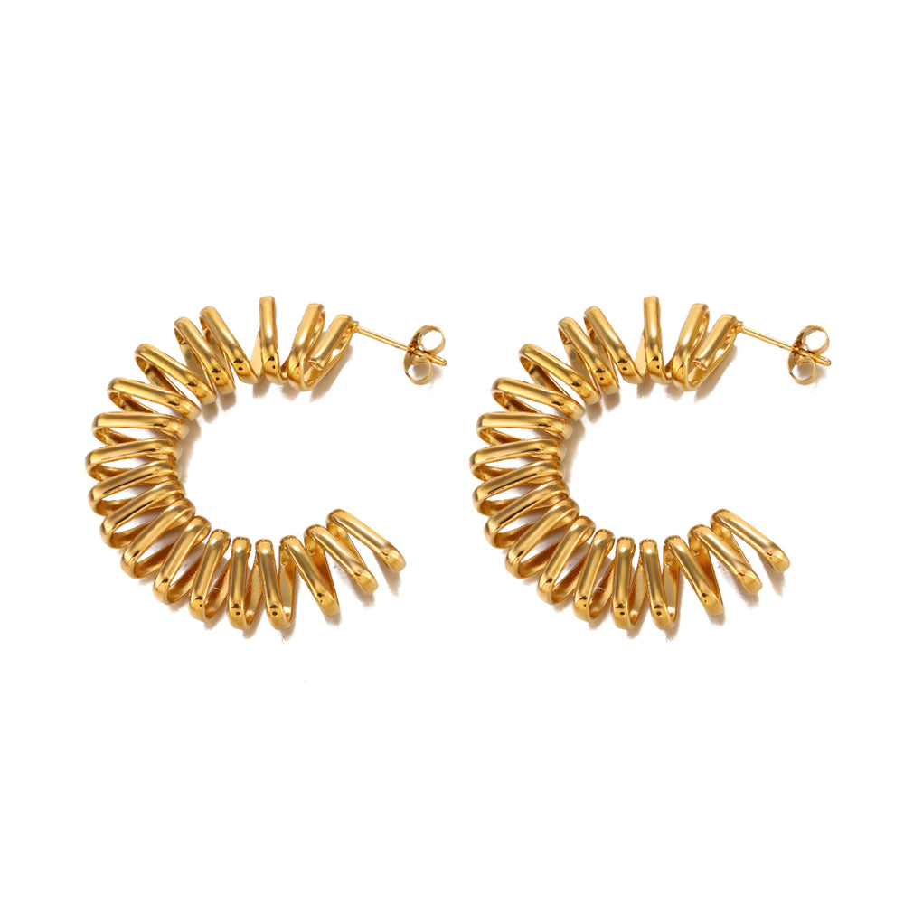 C Shape Plating Stainless Steel 18K Gold Plated Ear Studs