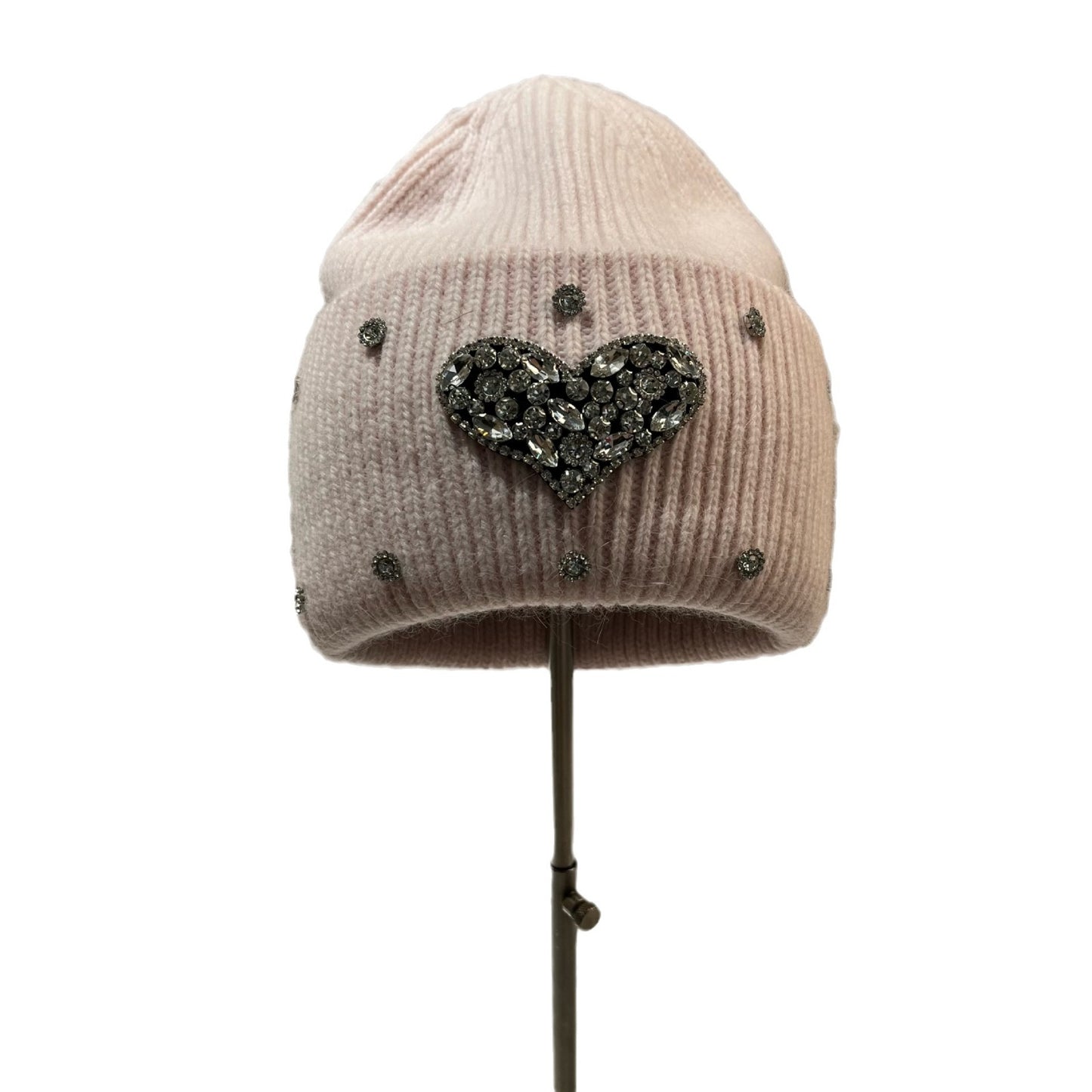 Women's Cute Preppy Style Sweet Heart Shape Rhinestone Eaveless Wool Cap
