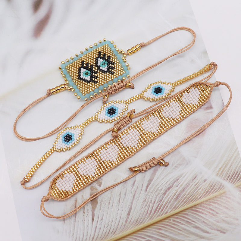 Casual Vintage Style Devil's Eye Heart Shape Glass Rope Handmade Women's Bracelets
