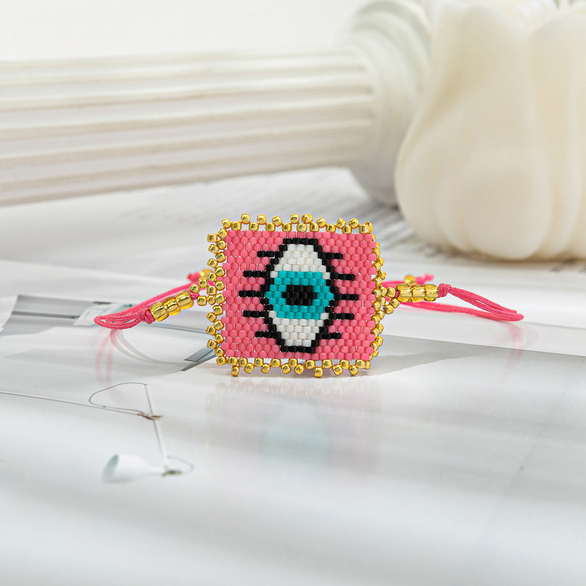 Retro Devil's Eye Heart Shape Glass Rope Handmade Women's Bracelets