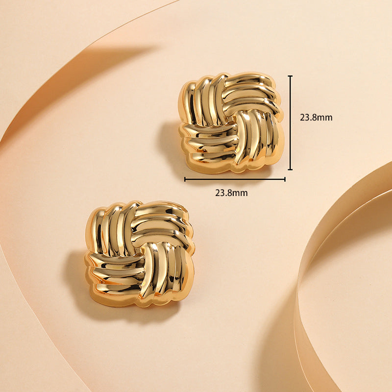 Vintage Style Square Plating Stainless Steel 18k Gold Plated Ear Studs