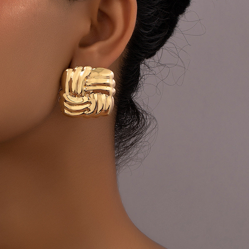 Vintage Style Square Plating Stainless Steel 18k Gold Plated Ear Studs