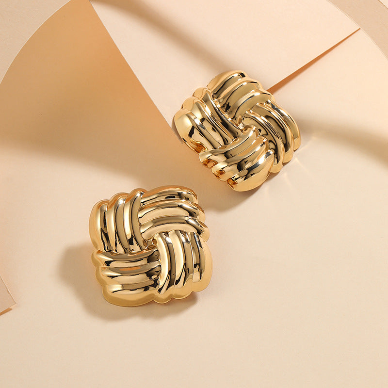 Vintage Style Square Plating Stainless Steel 18k Gold Plated Ear Studs