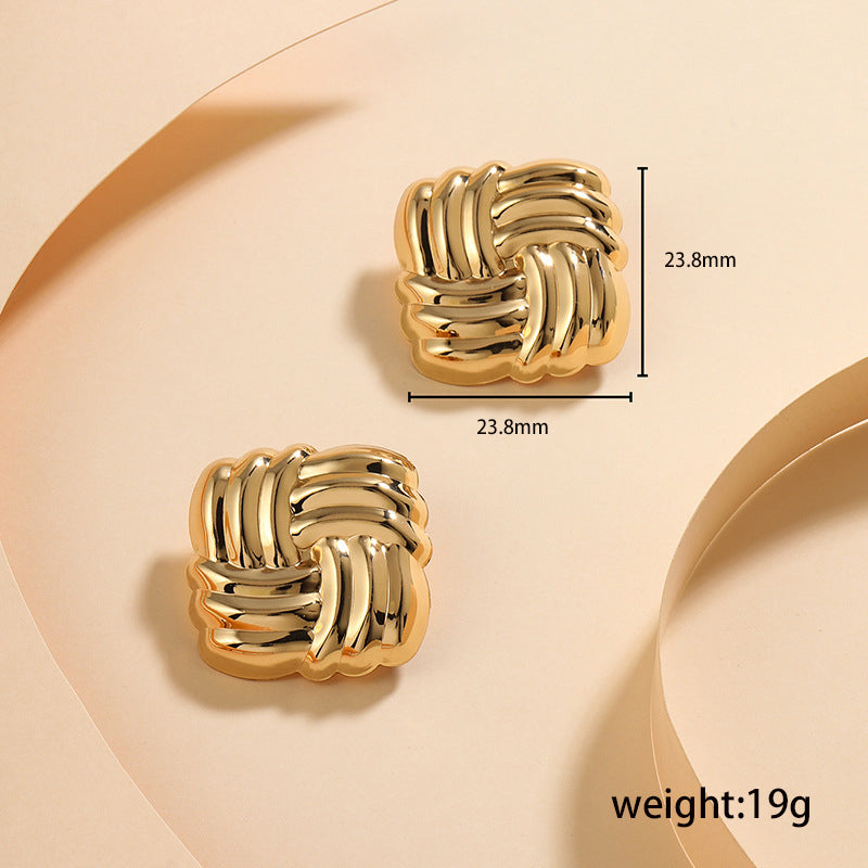 Vintage Style Square Plating Stainless Steel 18k Gold Plated Ear Studs
