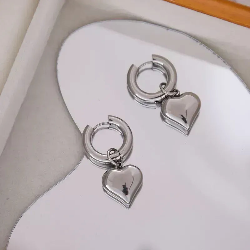 Sweet Heart Shape Plating Titanium Steel 18K Gold Plated Drop Earrings